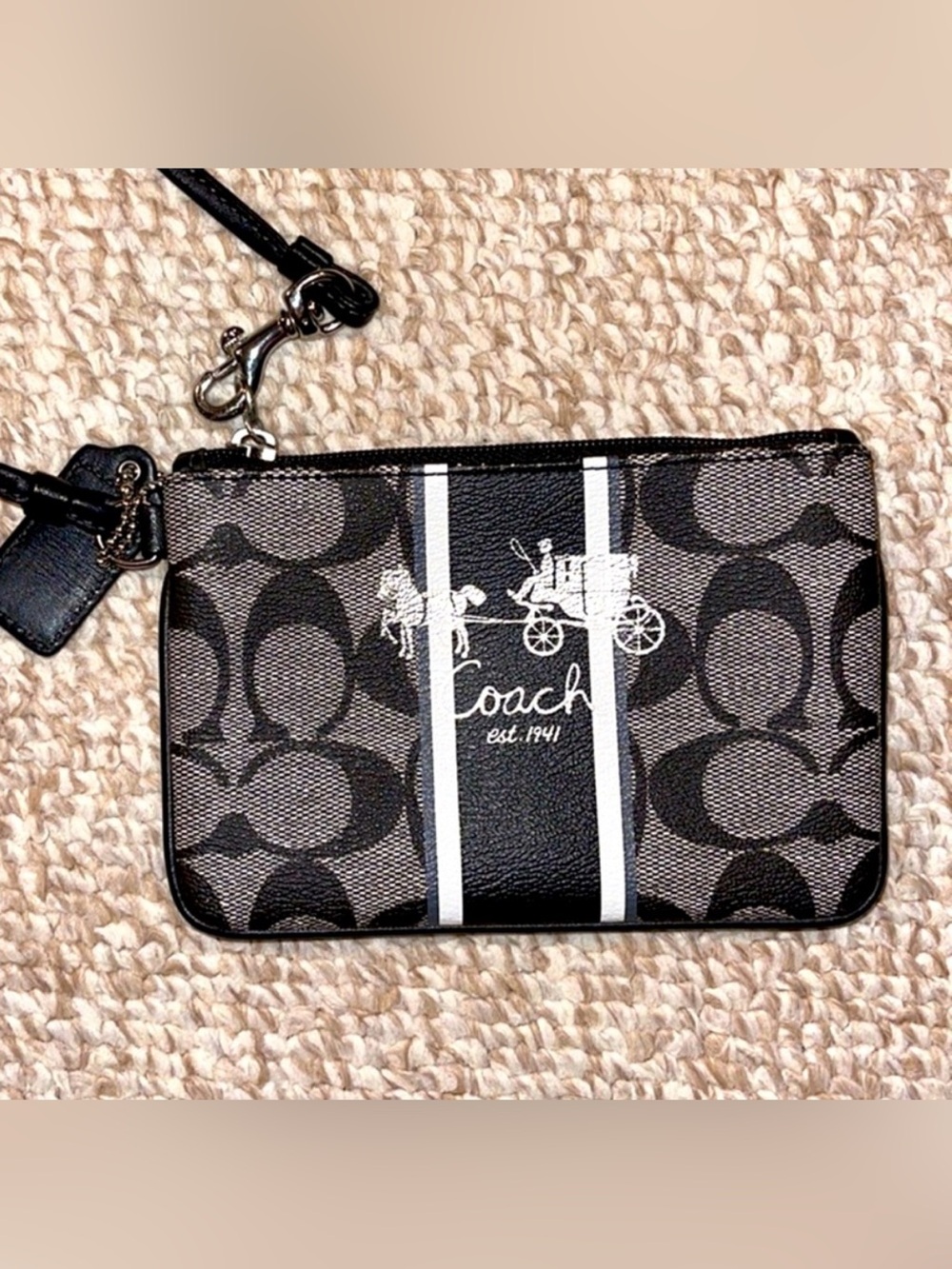 Coach Vintage Black and Gray Signature  Wristlet